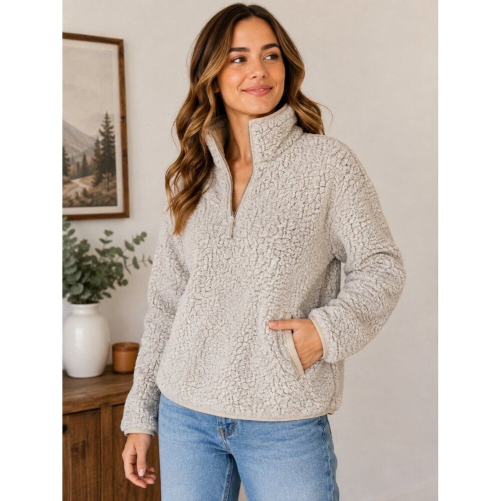 Thread & Supply Frosted Sherpa Quarter Zip Pullover Size L teddy cozy winter